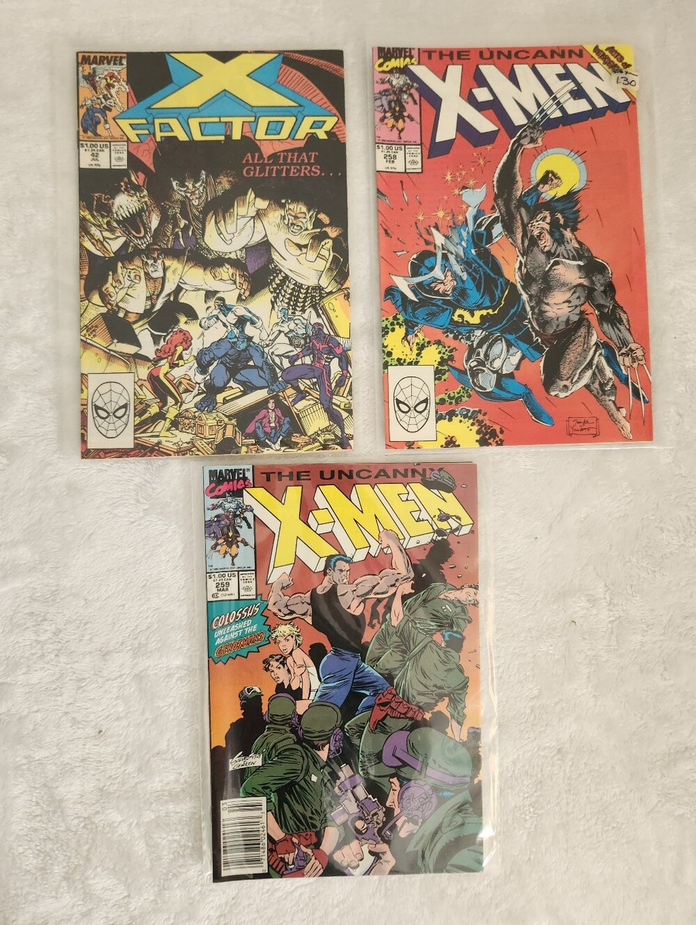Uncanny X-Men #258 #259 X-Factor #42 Marvel Retro Superhero Comic Books Lot of 3